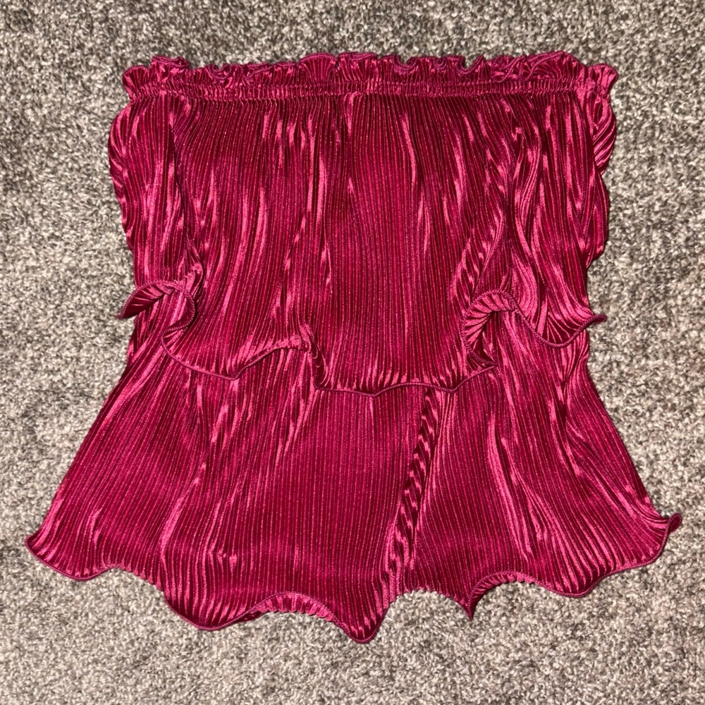 Dark Pink Strapless Ruffle Top
